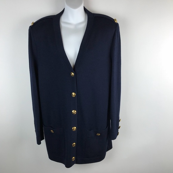 Navy Knit Cardigan Sweater Medium 